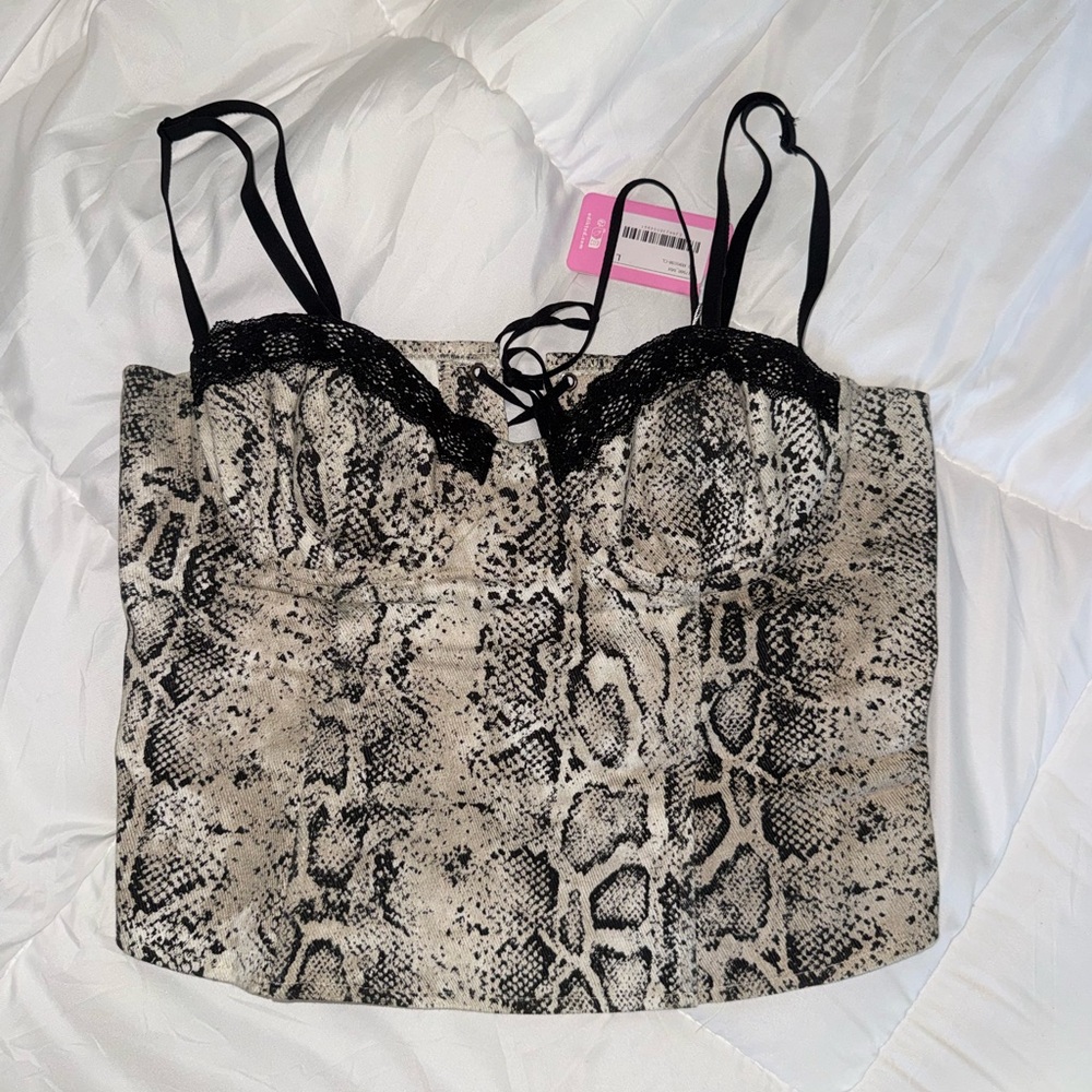 Edikted Snakeskin Denim Corset Top